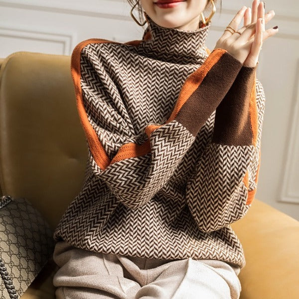 Vera™ | Maglione con colletto alto e strisce a contrasto