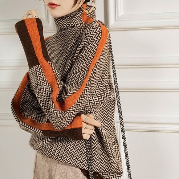 Vera™ | Maglione con colletto alto e strisce a contrasto