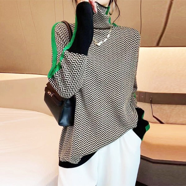 Vera™ | Maglione con colletto alto e strisce a contrasto