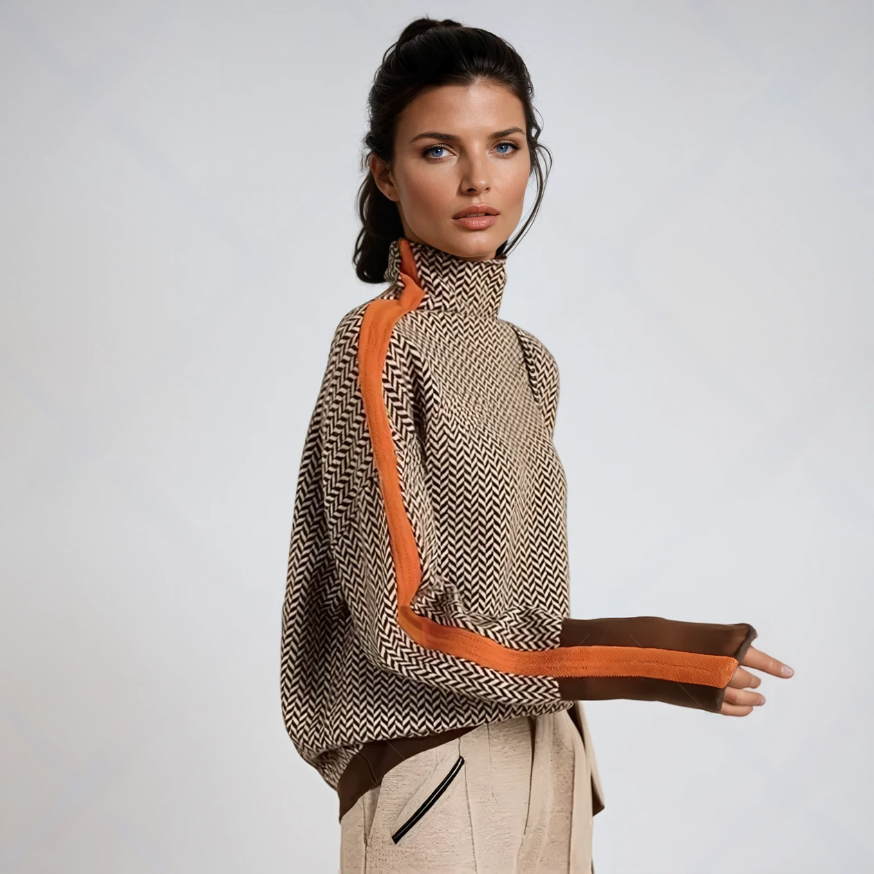 Vera™ | Maglione con colletto alto e strisce a contrasto