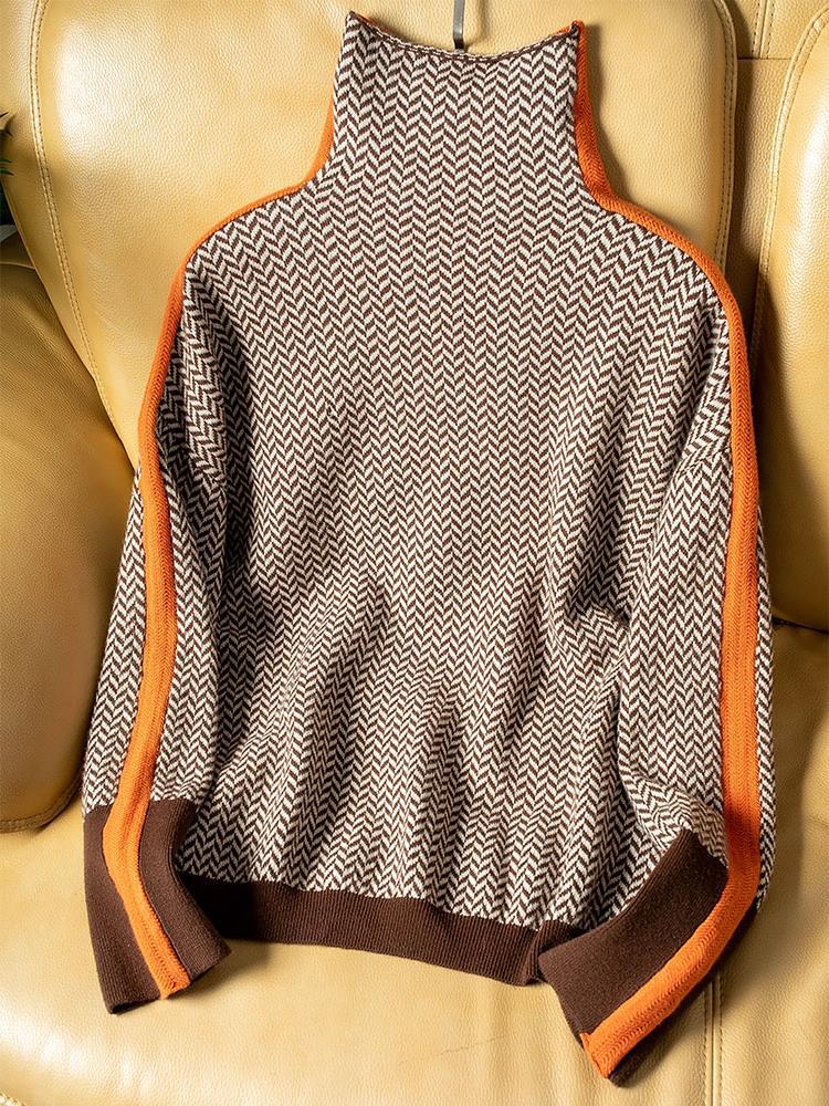 Vera™ | Maglione con colletto alto e strisce a contrasto